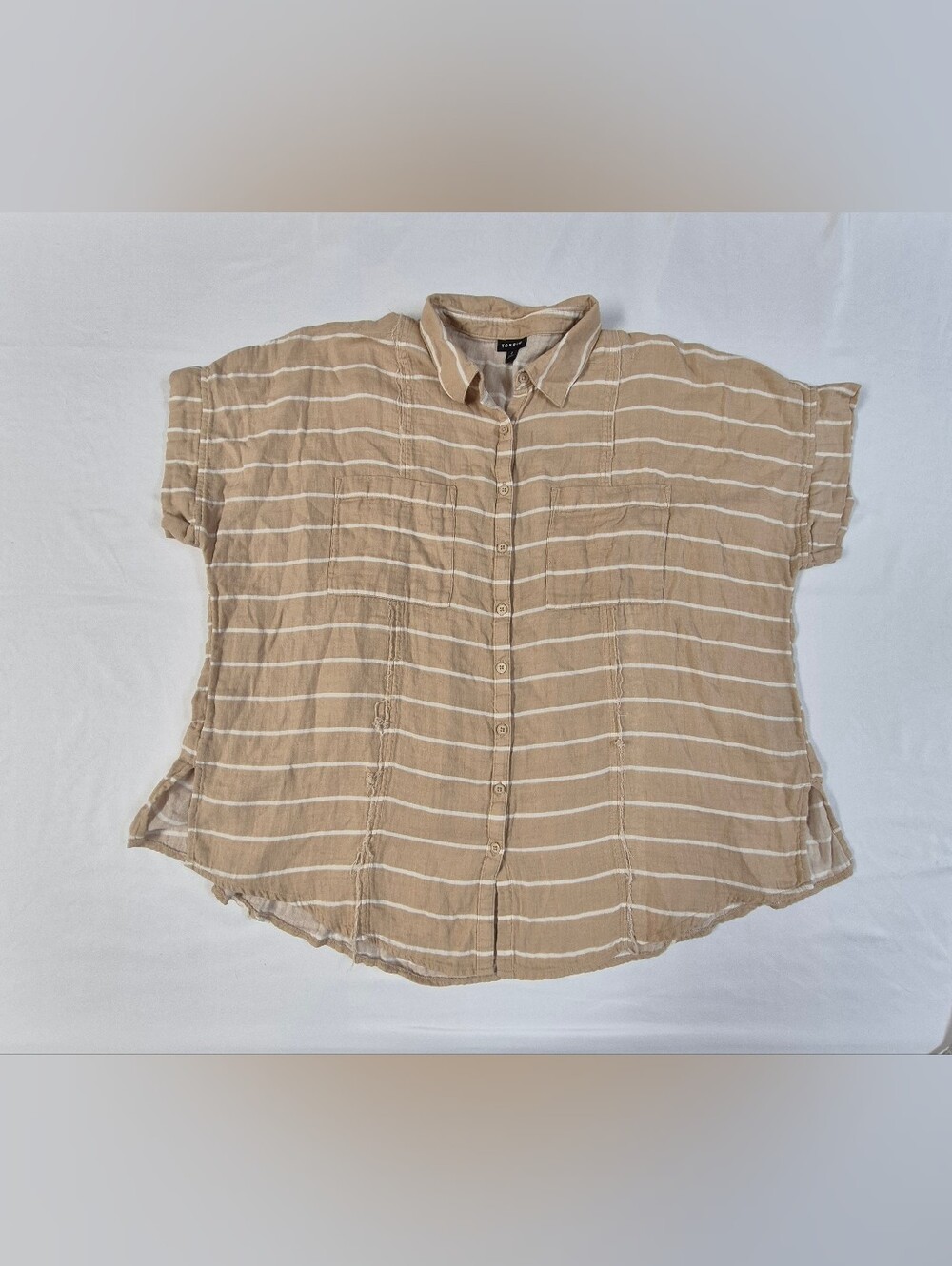Torrid Tan White Striped Cotton Button Front Shirt Dolman Sleeve Blouse 2XL